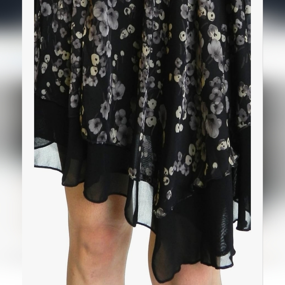Cecico Black and Cream Chiffon Ruffled One Shoulder Asymmetrical Dress Large - Picture 6 of 17